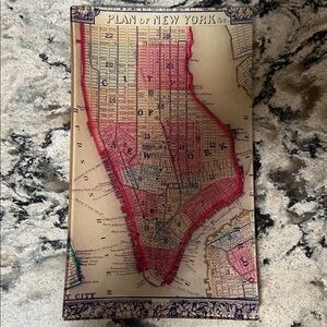 KAAS Glassworks Handmade Decoupage Glass Tray Vintage Style New York Map Art NYC